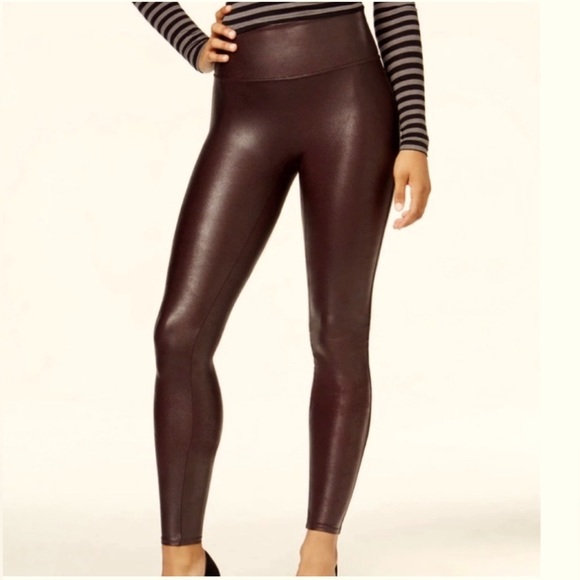 Spanx Faux Leather Legging in Burgundy - Picture 1 of 15